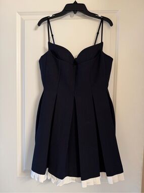 NWT SHUSHU/TONG Navy Pleated A-Line Dress with White Hem